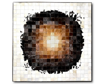 Sunburst Ombre Cowhide Patchwork Rug – Brown Black & Ivory Geometric Mosaic Area Rug