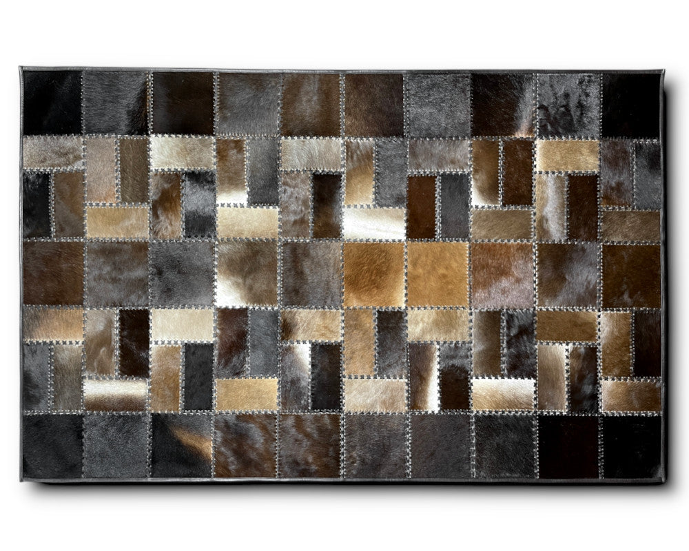 Luxury Cowhide Area Rug – Hand-Laced Leather Patchwork Design