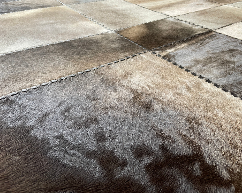Smoky Taupe Cowhide Rug – Hand-Laced Earthtone Patchwork Area Rug