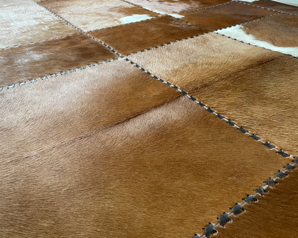 Earthtone Mosaic Cowhide Rug – Natural Hair on Hide Patchwork Area Rug