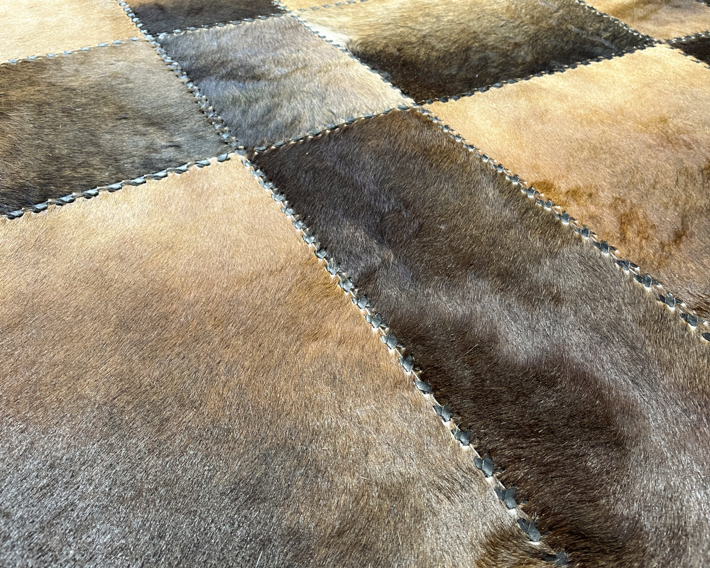 Ombre Brown Cowhide Rug – Hand-Laced Natural Gradient Patchwork Area Rug