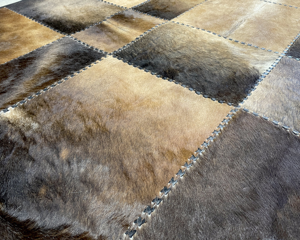 Ombre Brown Cowhide Rug – Hand-Laced Natural Gradient Patchwork Area Rug