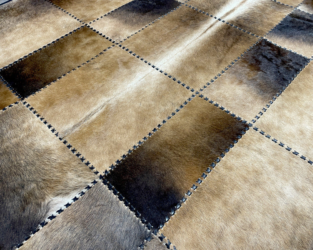 Ombre Brown Cowhide Rug – Hand-Laced Natural Gradient Patchwork Area Rug