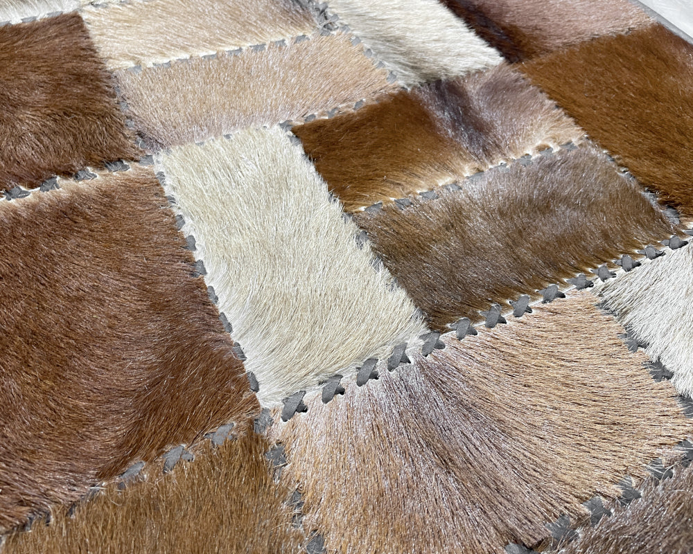 Sand & Ivory Cowhide Runner – Hand-Laced Mosaic Patchwork Hallway Rug