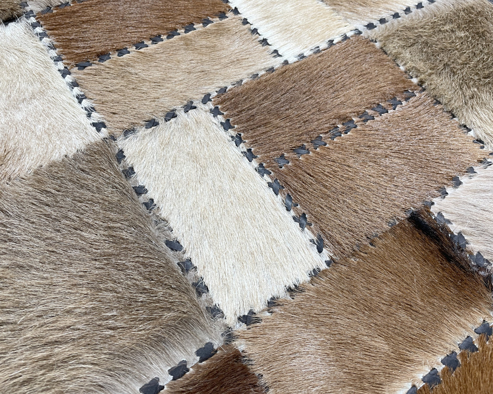 Sand & Ivory Cowhide Runner – Hand-Laced Mosaic Patchwork Hallway Rug