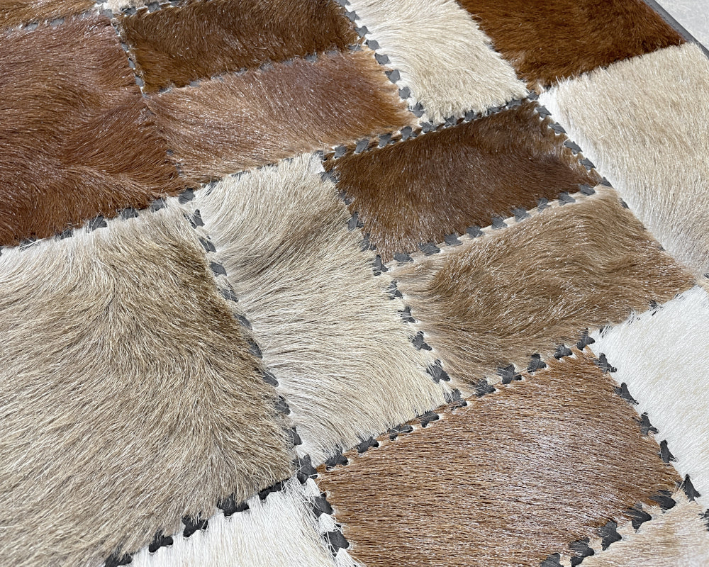 Sand & Ivory Cowhide Runner – Hand-Laced Mosaic Patchwork Hallway Rug