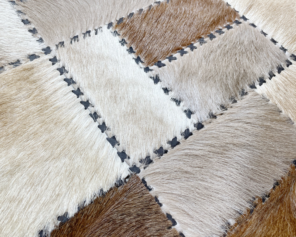 Sand & Ivory Cowhide Runner – Hand-Laced Mosaic Patchwork Hallway Rug