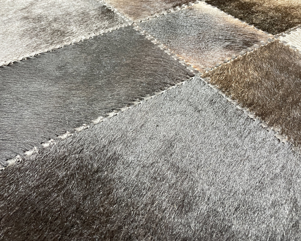 Silver Grey Cowhide Rug – Hand-Laced Monochrome Patchwork Area Rug