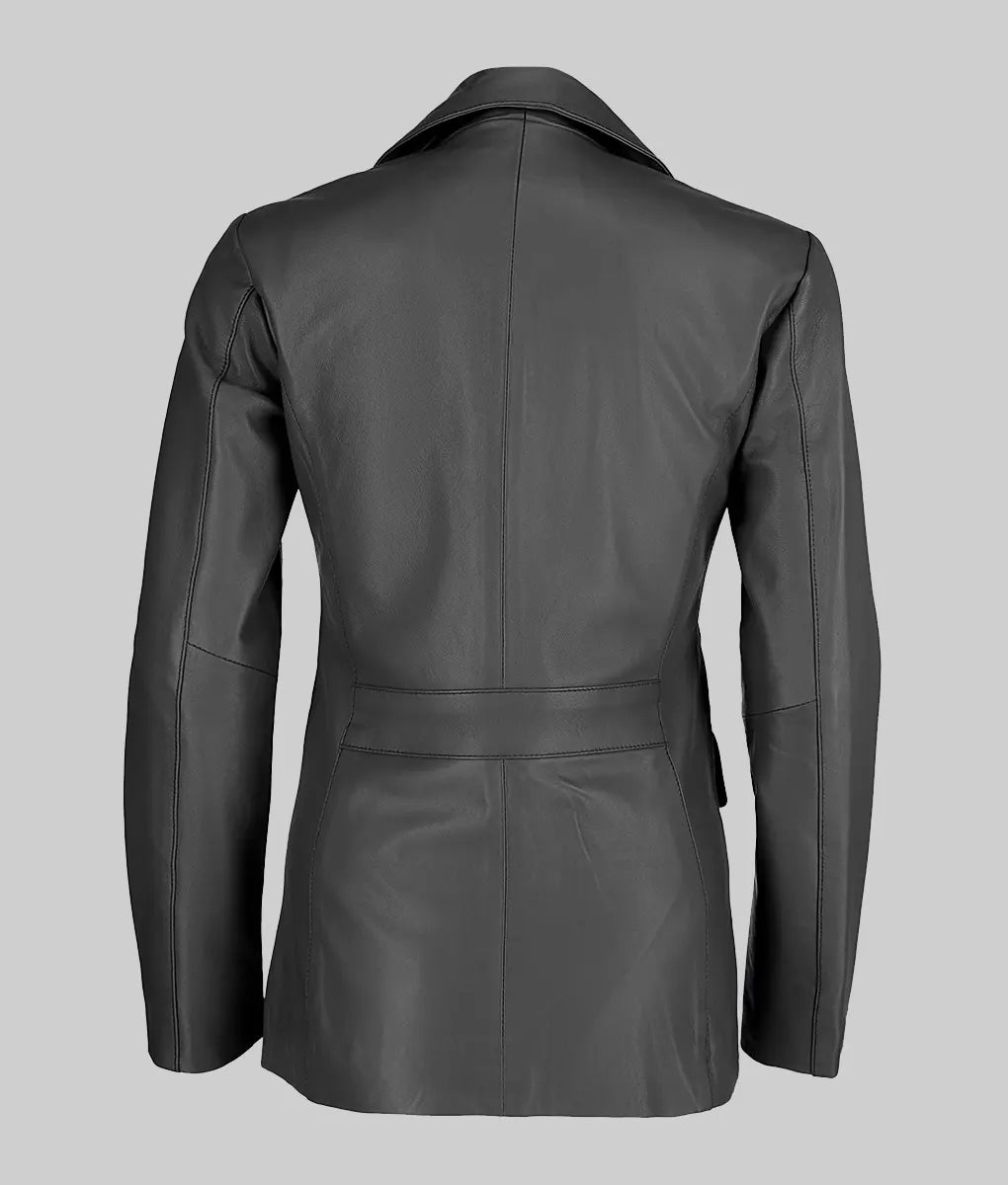 Women Genuine Leather Blazer Jacket, Female's Maroon Two Button Leather Blazer Coat, Lapel Collar Jacket