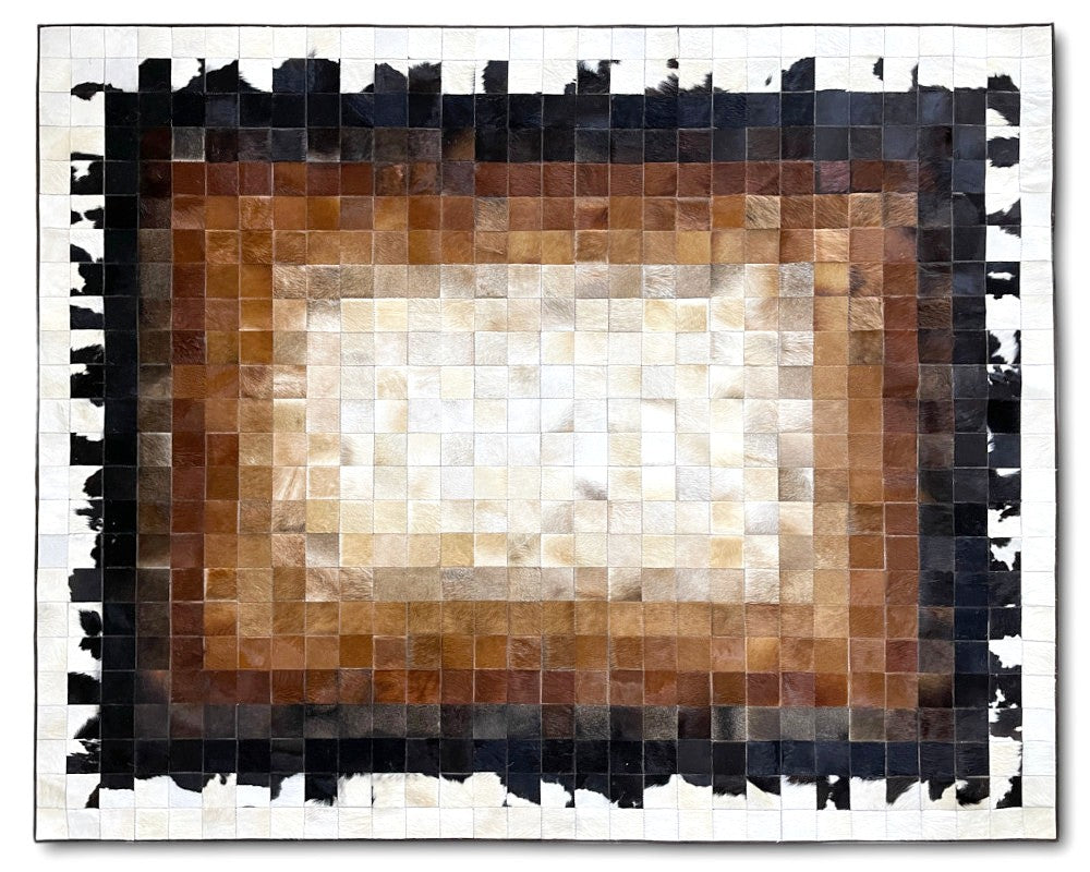 Radiant Center Cowhide Patchwork Rug – Brown Ombre Mosaic Leather Area Rug