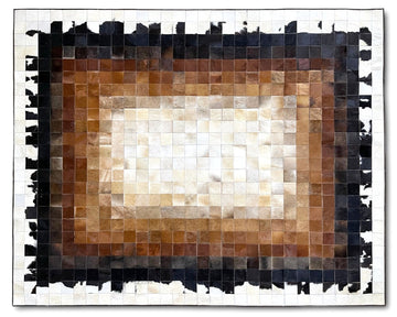 Radiant Center Cowhide Patchwork Rug – Brown Ombre Mosaic Leather Area Rug