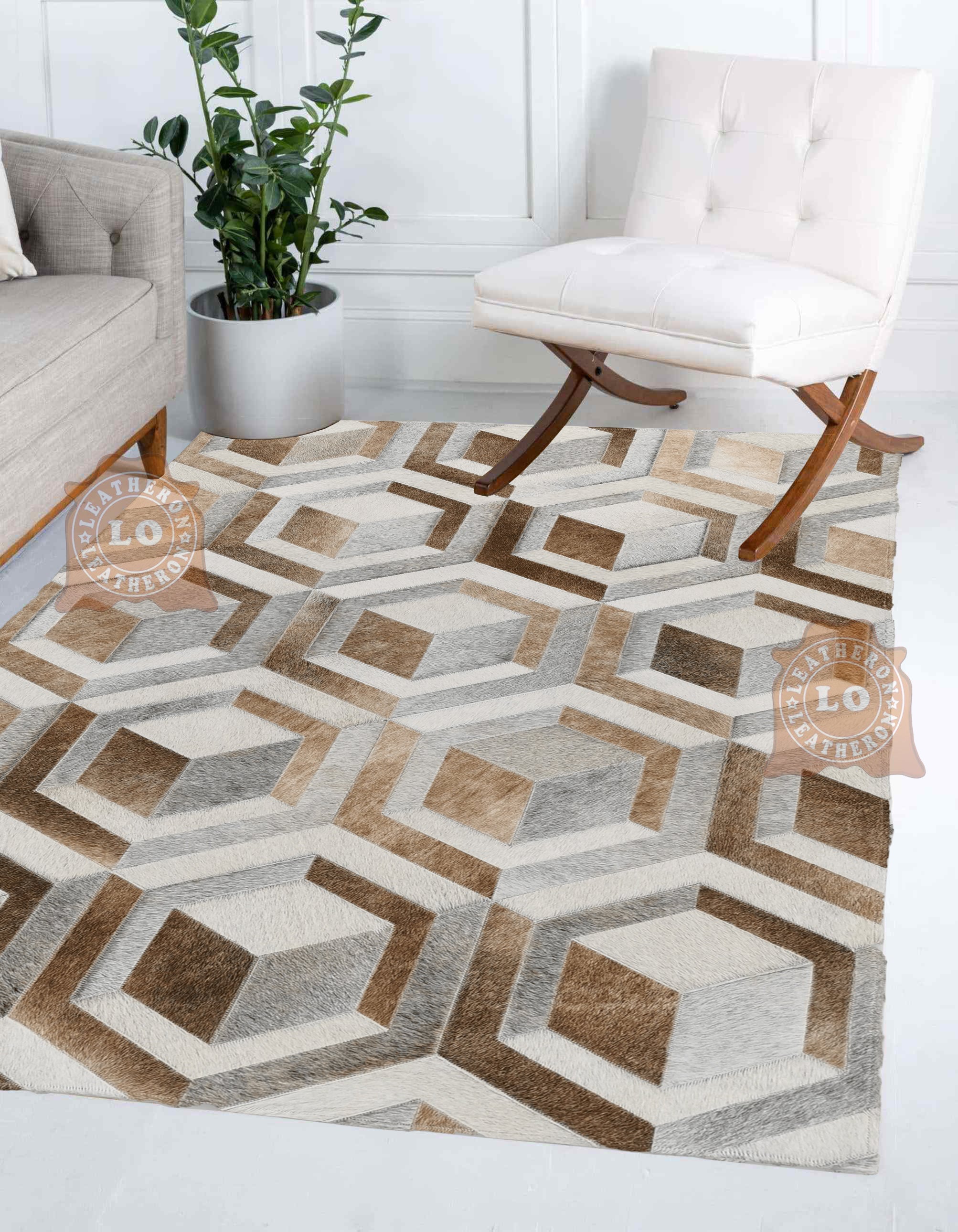 HANDMADE 100% Natural COWHIDE RUG | Patchwork Cowhide Area Rug | Real Cowhide Hallway Runner | Hair on Leather Cowhide Carpet | PR304