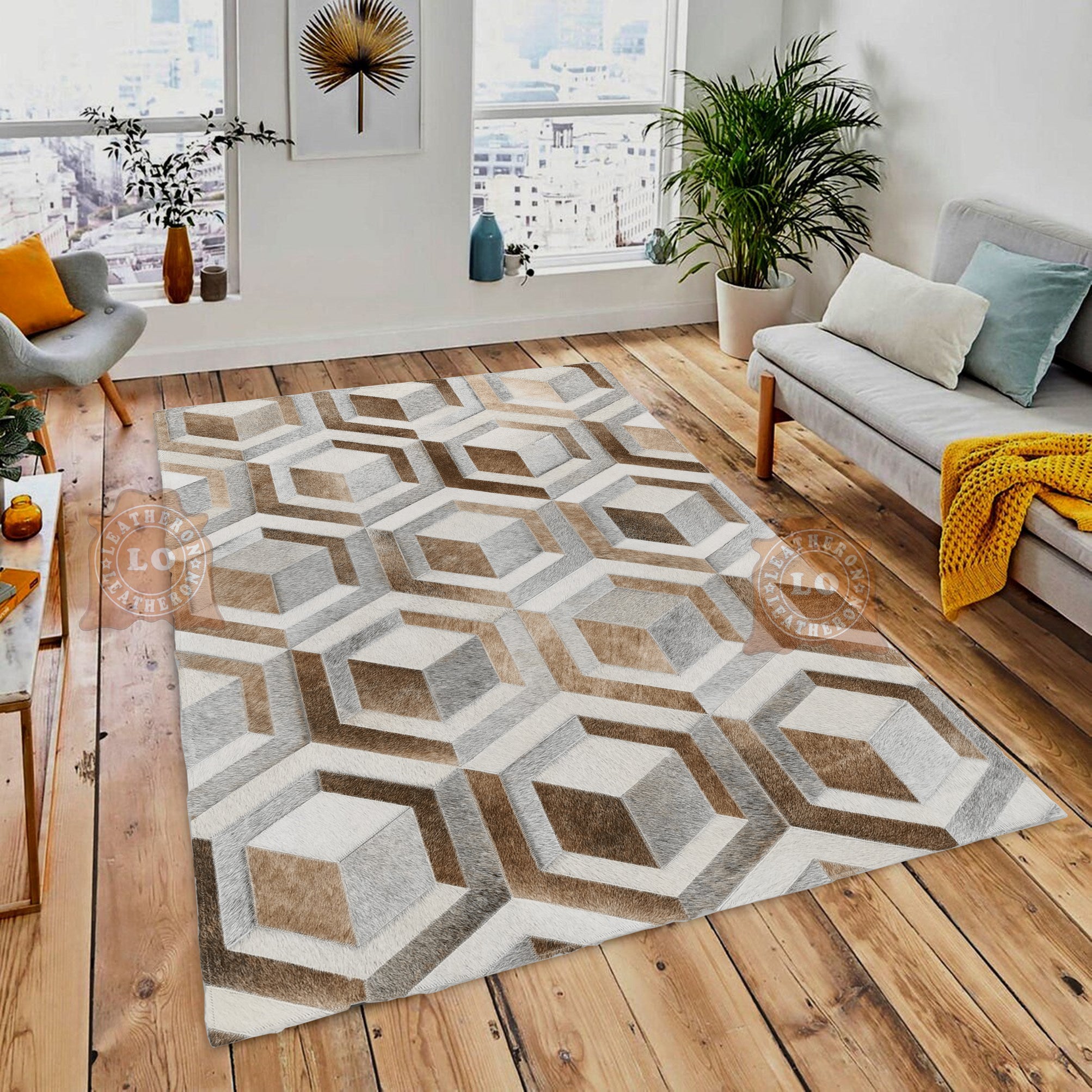 HANDMADE 100% Natural COWHIDE RUG | Patchwork Cowhide Area Rug | Real Cowhide Hallway Runner | Hair on Leather Cowhide Carpet | PR304