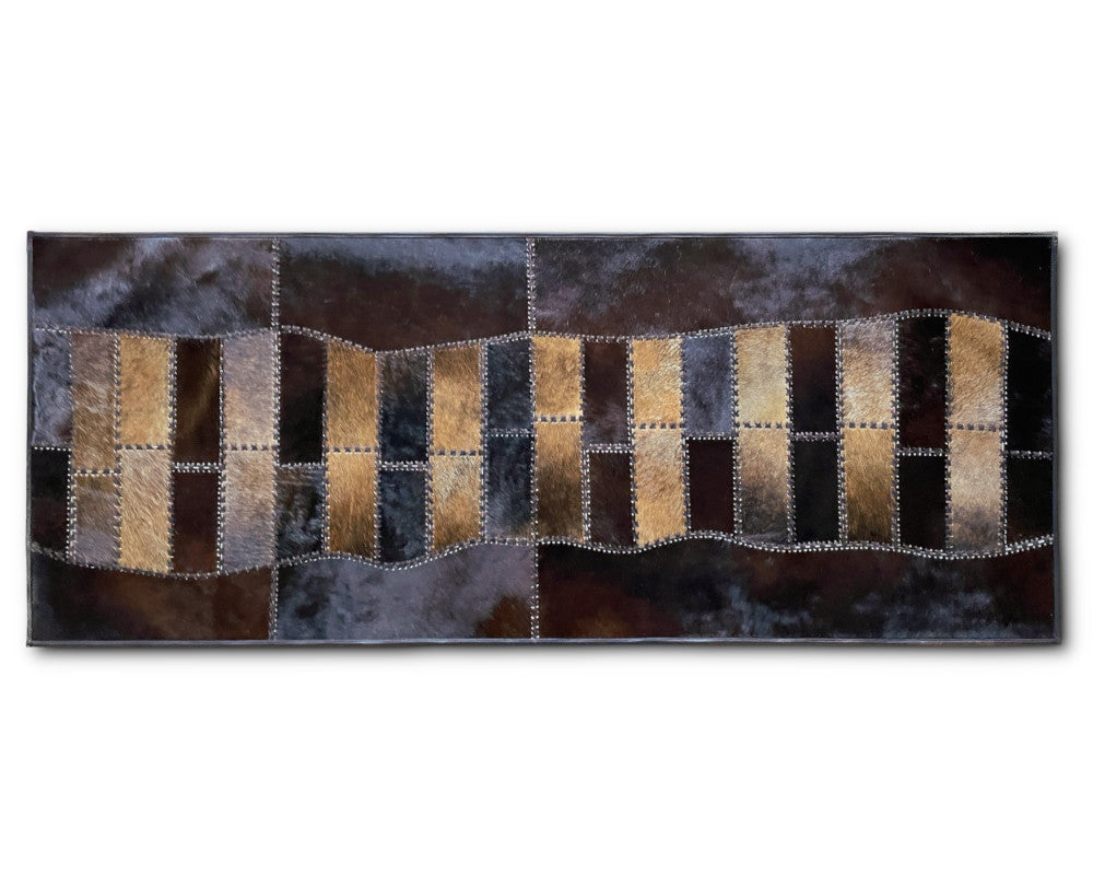 Dark Chocolate Cowhide Runner – Hand-Laced Wave Pattern Leather Patchwork Hallway Rug