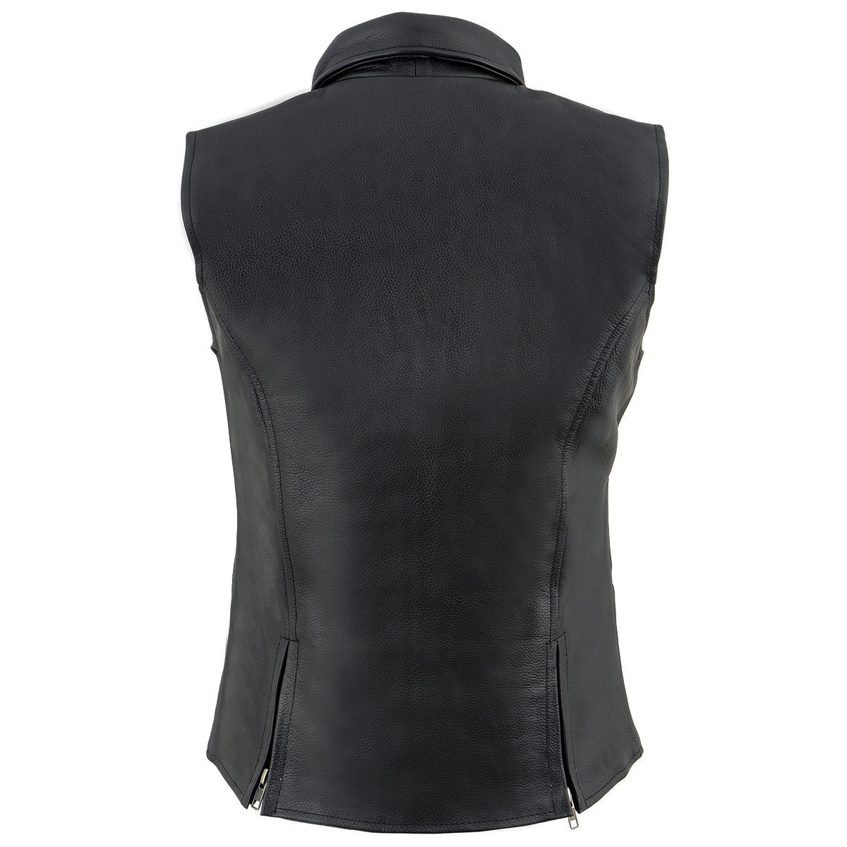 Women’s Shirt Collar Motorcycle Rider Leather Vest - Real Lambskin Leather Vest for Females, Classic Biker Vest