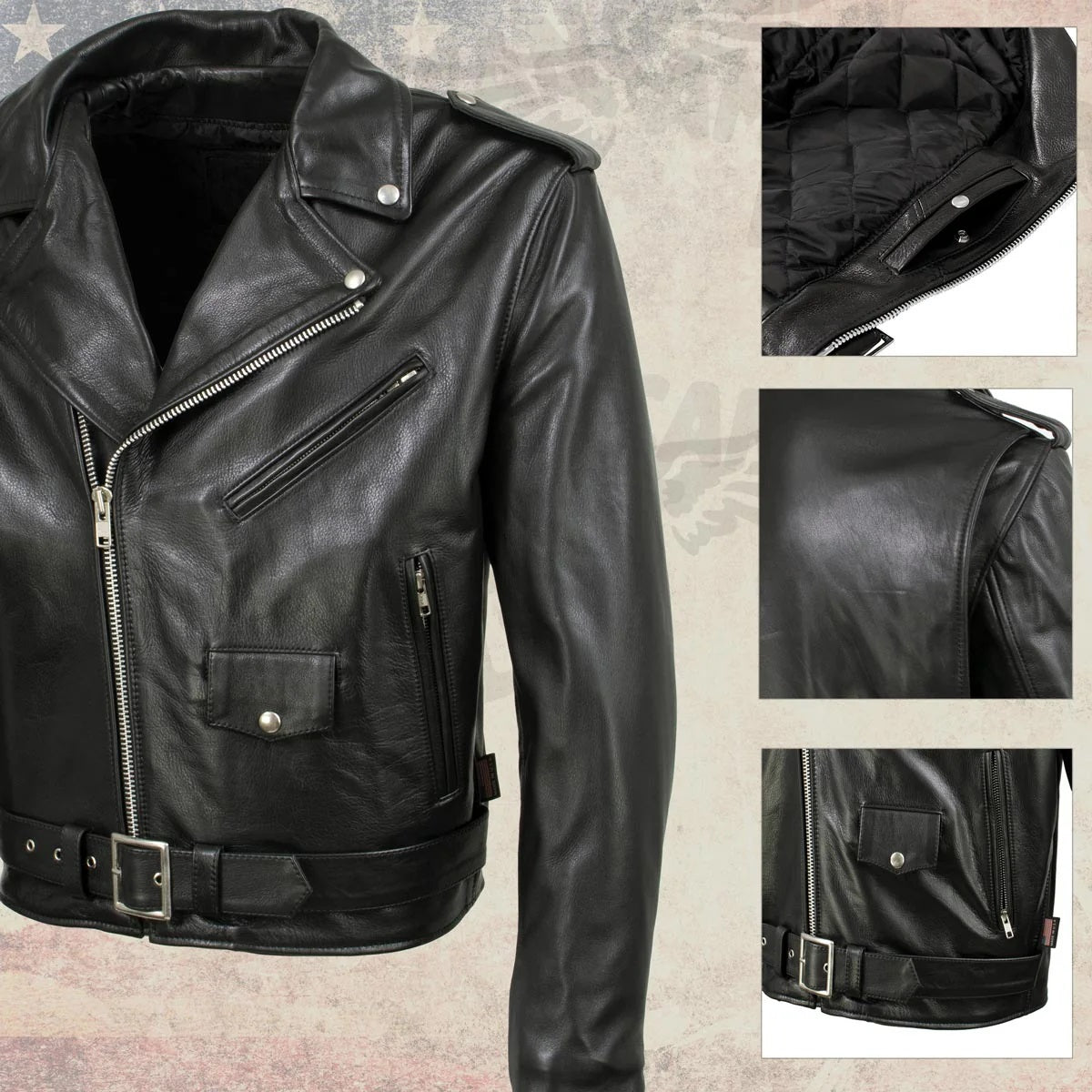 Men's Throwback Motorcycle Premium Leather Jacket - Retro Style Lambskin Leather Jacket - Classic Cafe Racer Biker Jacket