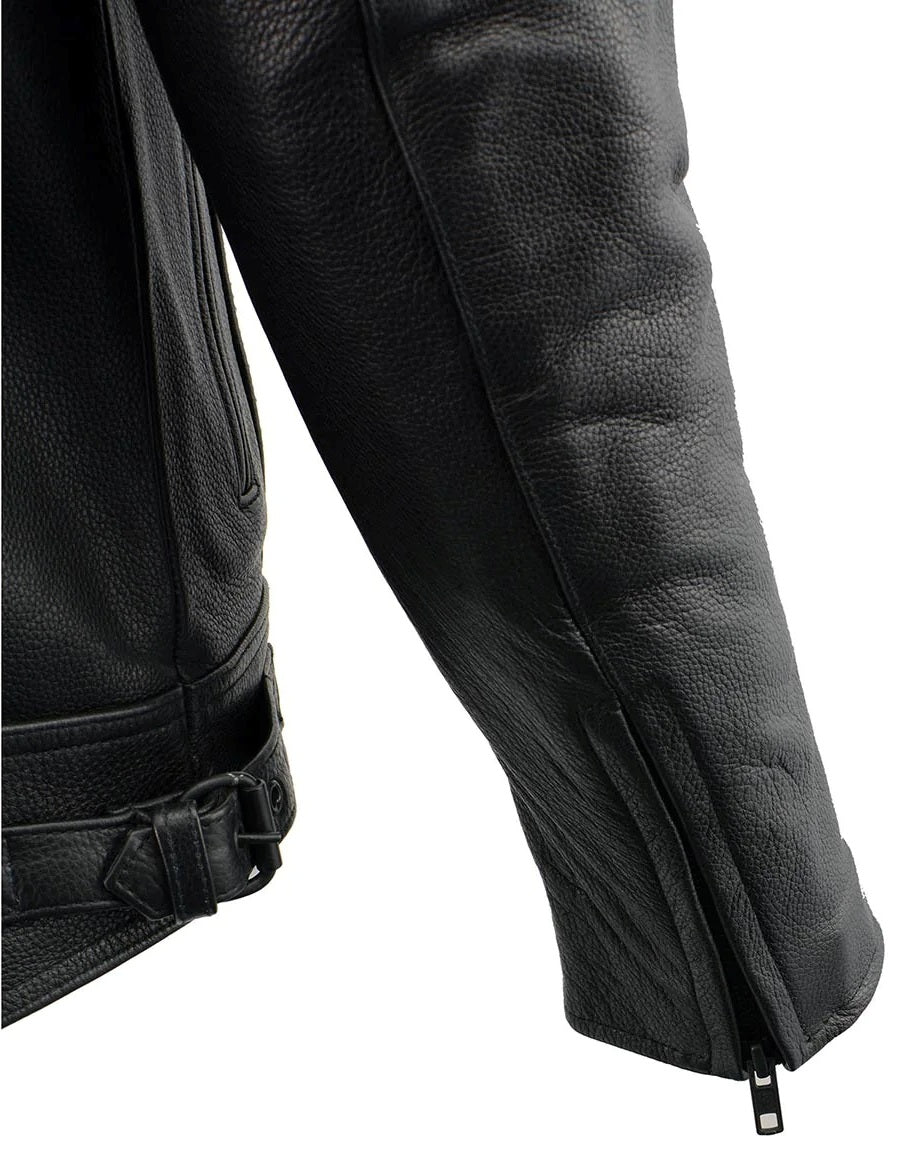 Men's Premium Motorcycle Vented Leather Jacket with Multi-Utility Pockets - Real Lambskin Leather Jacket - Classic Cafe Racer Biker Jacket