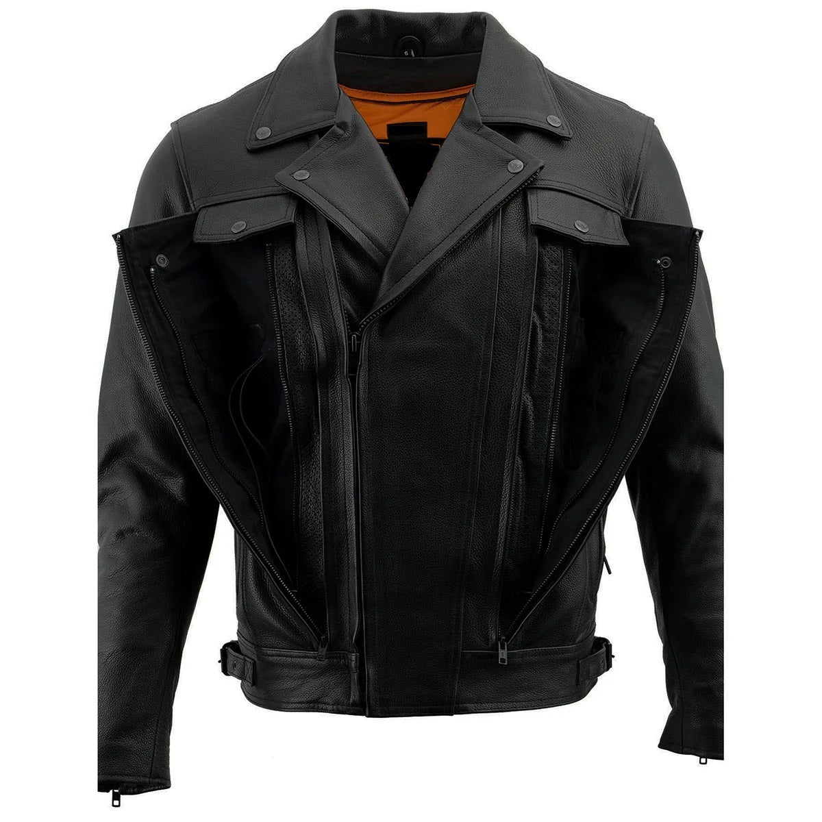 Men's Premium Motorcycle Vented Leather Jacket with Multi-Utility Pockets - Real Lambskin Leather Jacket - Classic Cafe Racer Biker Jacket