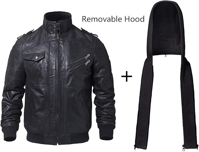 Men's Luxury Leather Jacket with Detachable Hood - 100% Genuine Leather, Versatile Style, Perfect for Riding and Everyday Wear