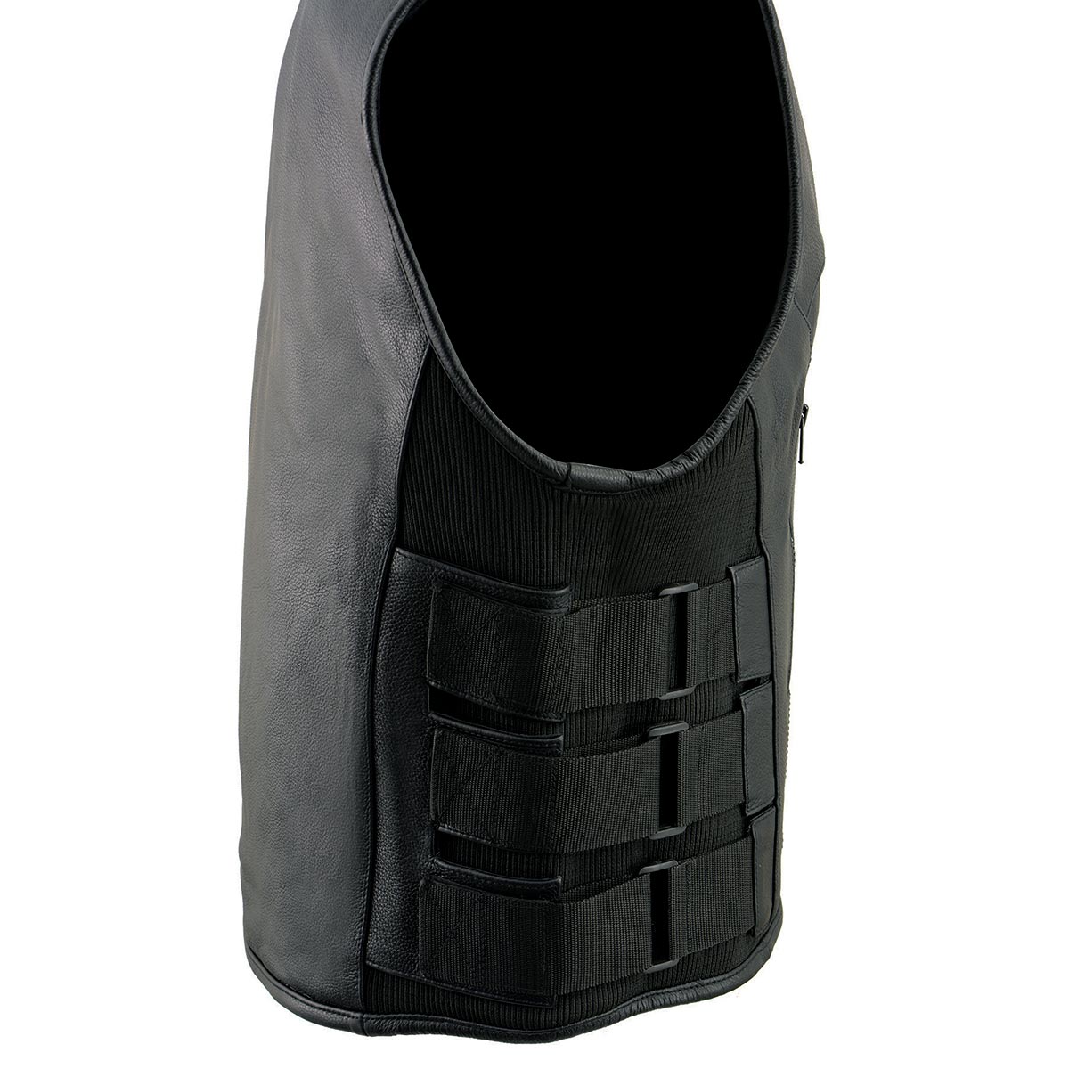 Men's Swat Style Rider Leather Vest - Round Collarless Biker Vest - Real Leather Waistcoat
