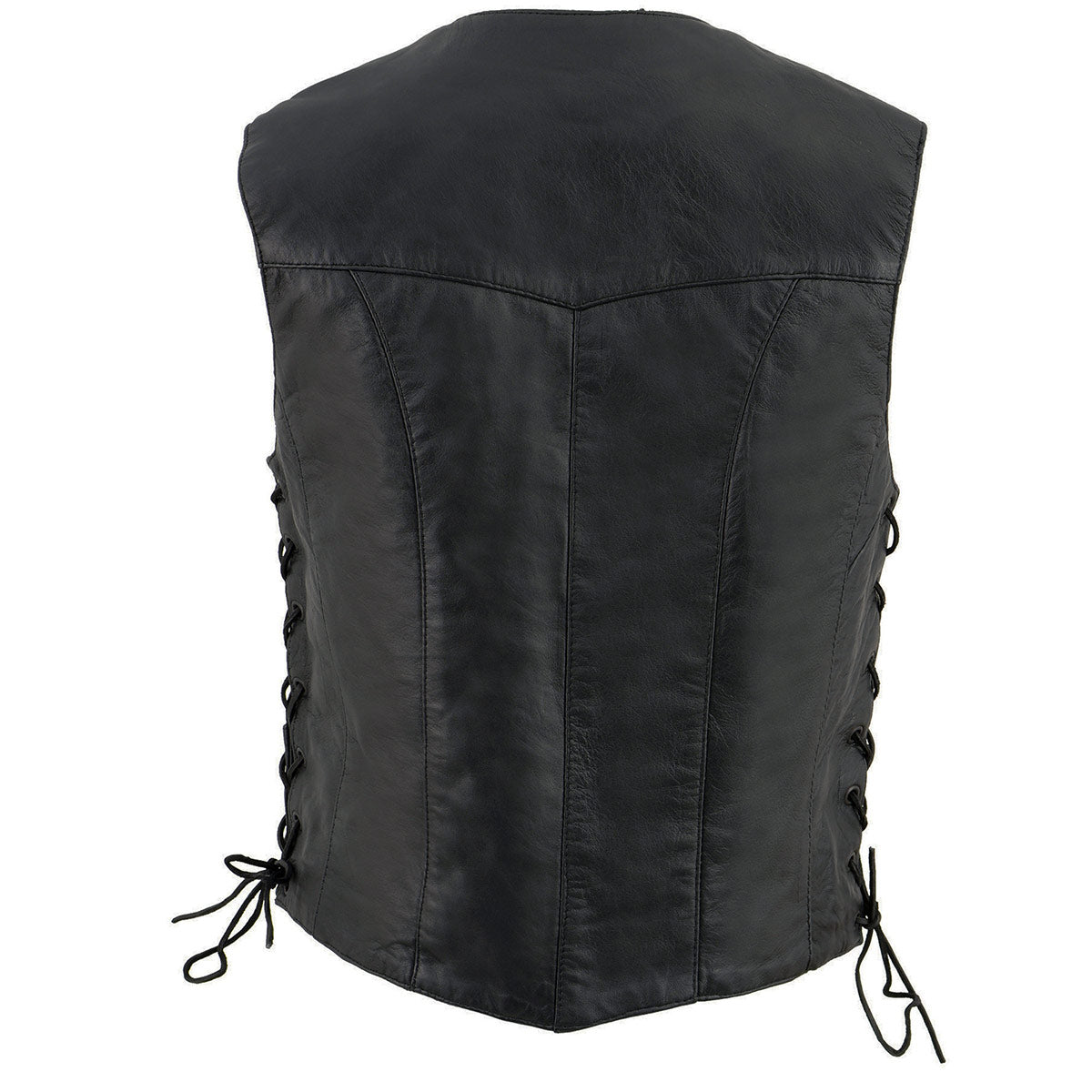 Women's Classic Side Laces Western Motorcycle Rider Leather Vest - Real Lambskin Leather Vest for Females, Classic Biker Vest