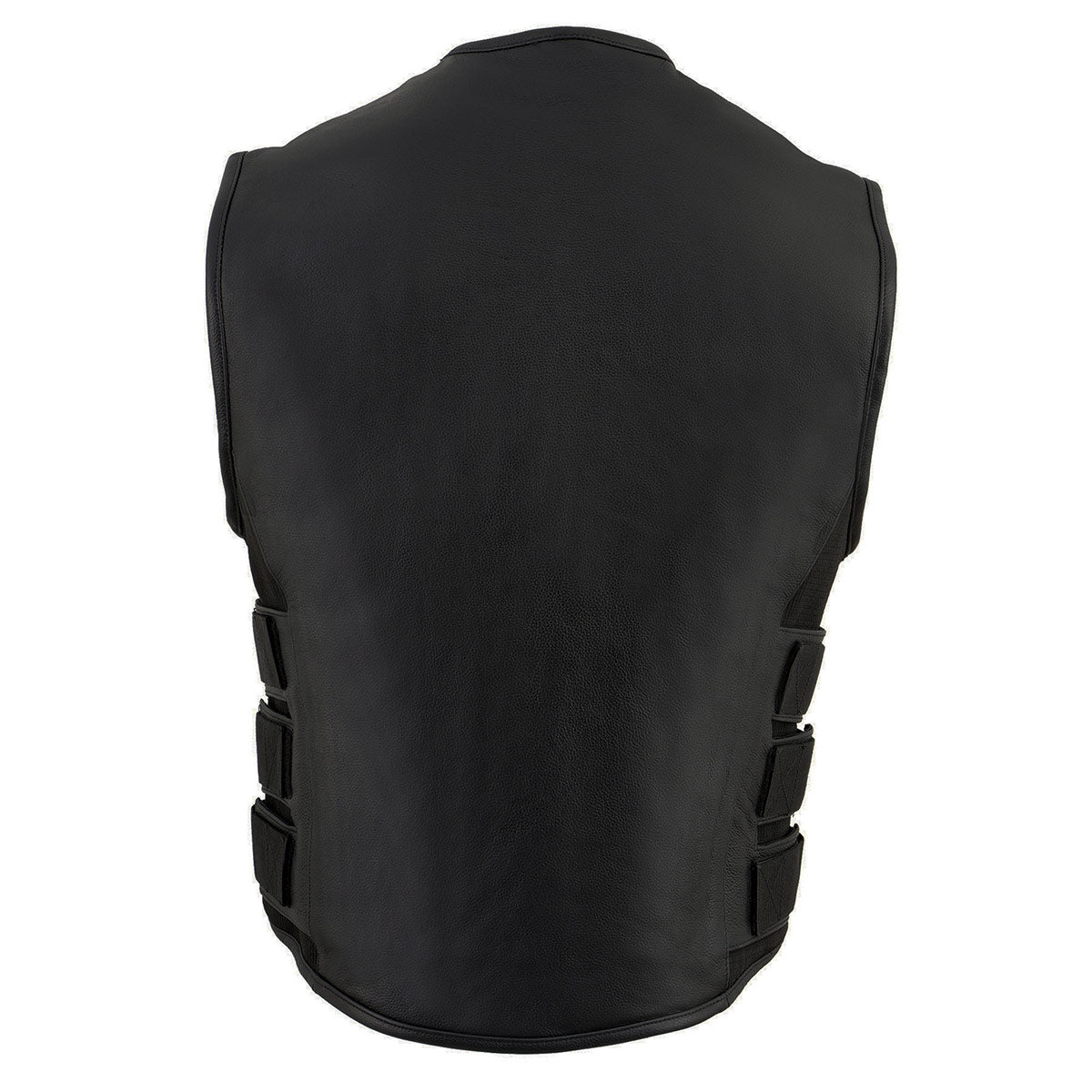 Men's Swat Style Rider Leather Vest - Round Collarless Biker Vest - Real Leather Waistcoat