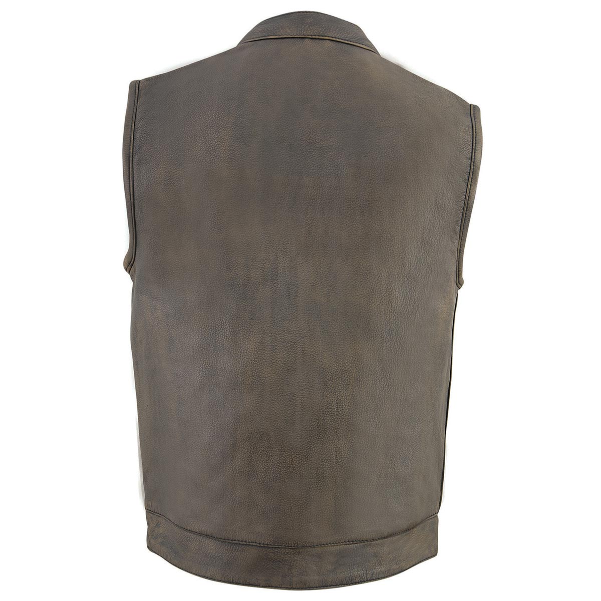 Men's Premium Club Style Leather Vest - Dual Closure Open Neck Motorcycle Vest - Real Leather Biker Vest