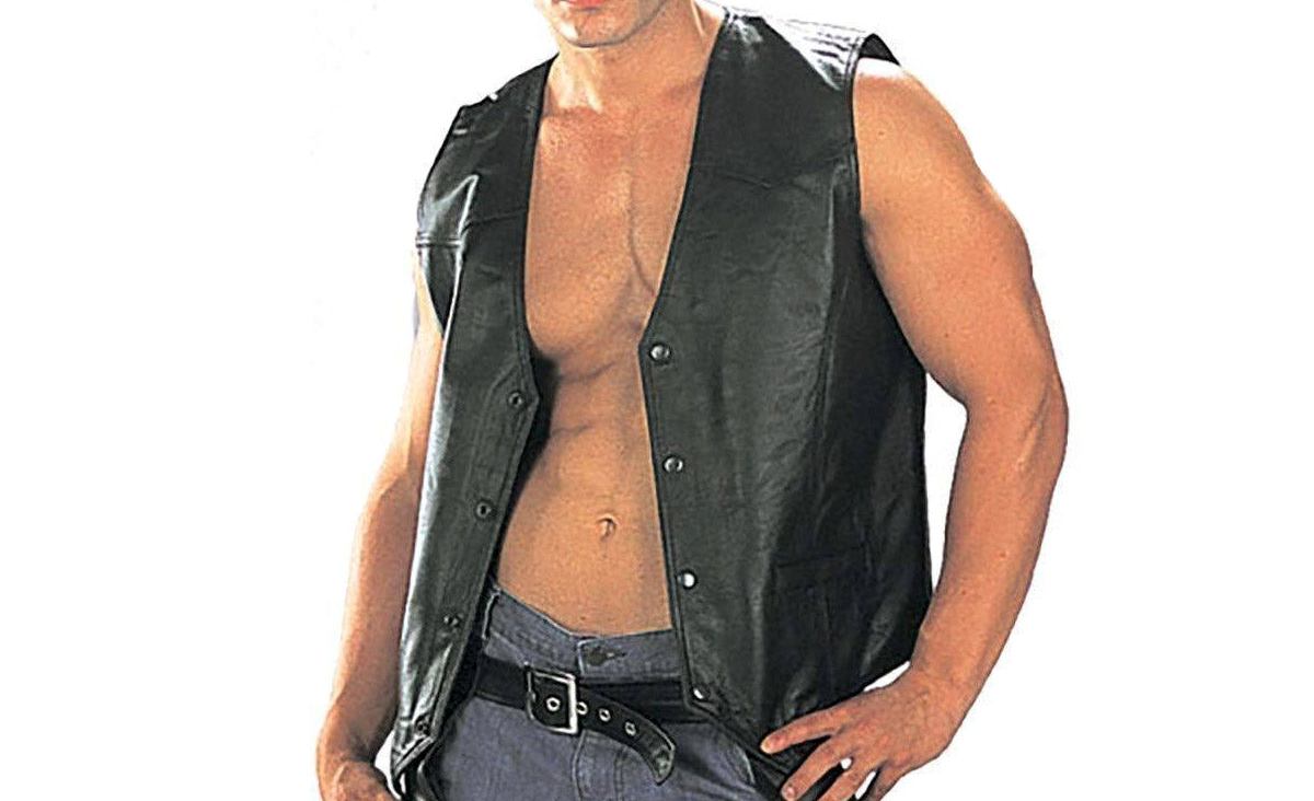 'Classy' Leather Motorcycle Rider Vest with Snap Button Closure - Biker V-Shape Neck Waistcoat
