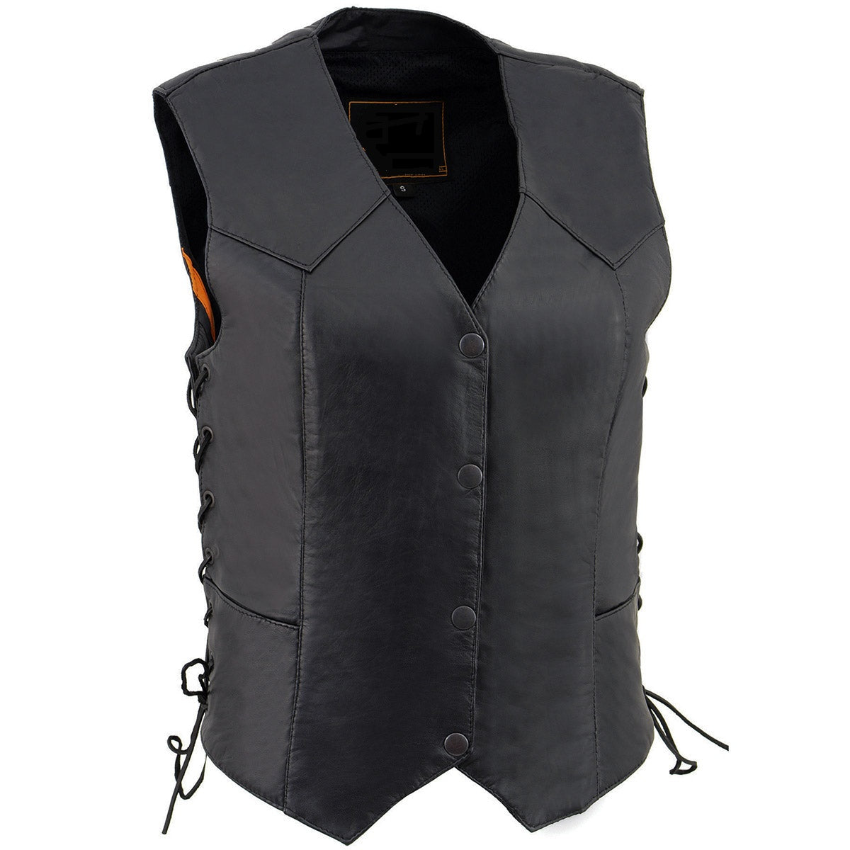 Women's Classic Side Laces Western Motorcycle Rider Leather Vest - Real Lambskin Leather Vest for Females, Classic Biker Vest