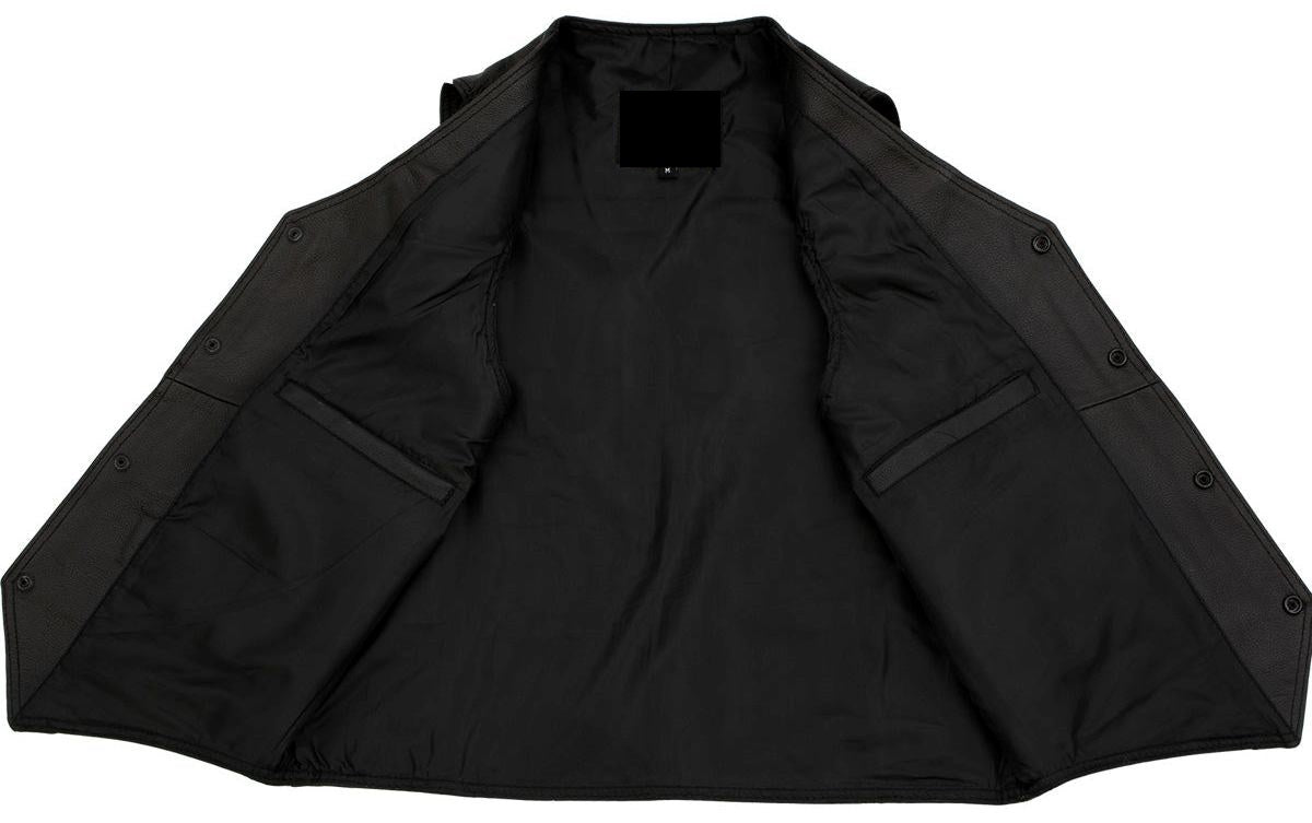 'Classy' Leather Motorcycle Rider Vest with Snap Button Closure - Biker V-Shape Neck Waistcoat
