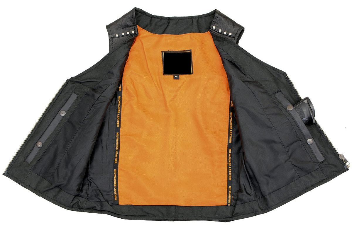 Women's Classic Motorcycle Leather Vest with Studding Details - Real Lambskin Leather Vest for Females, Ladies Biker Vest