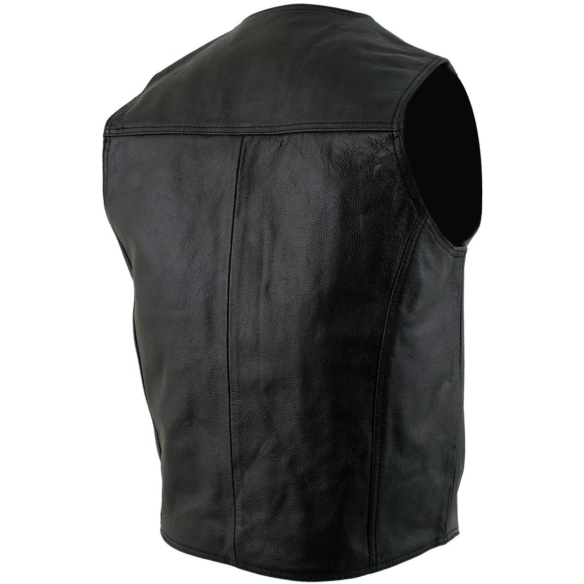 'Classy' Leather Motorcycle Rider Vest with Snap Button Closure - Biker V-Shape Neck Waistcoat