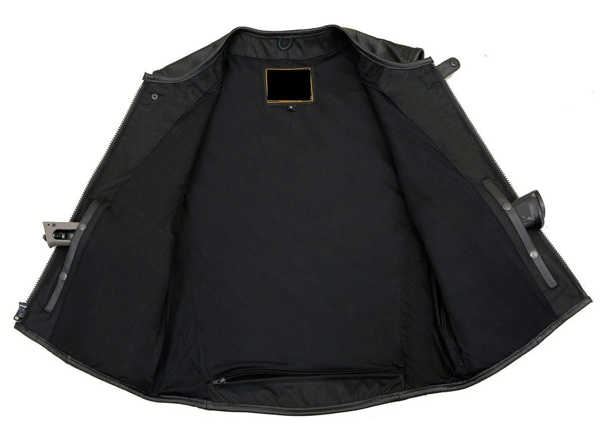 Men's Swat Style Rider Leather Vest - Round Collarless Biker Vest - Real Leather Waistcoat
