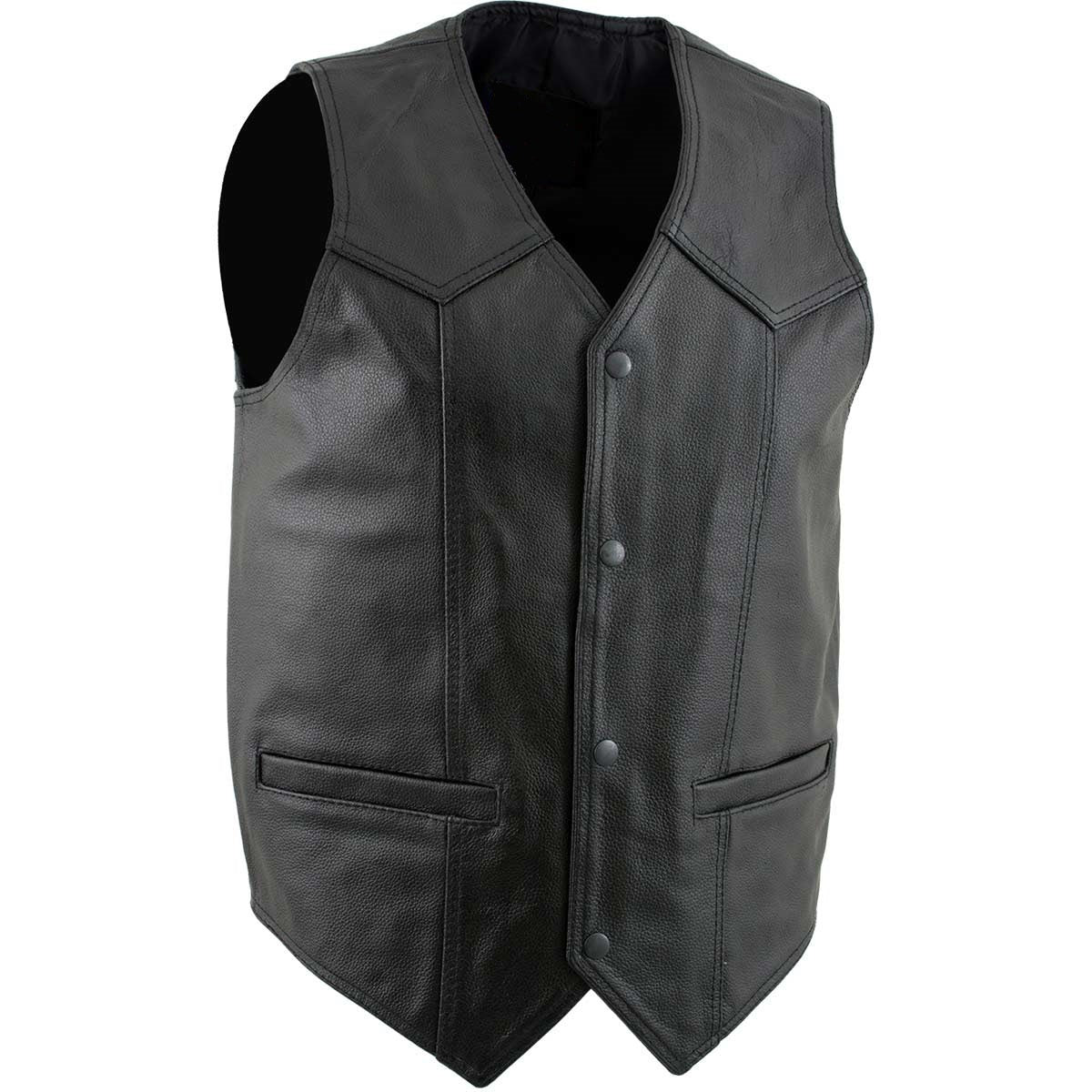 'Classy' Leather Motorcycle Rider Vest with Snap Button Closure - Biker V-Shape Neck Waistcoat