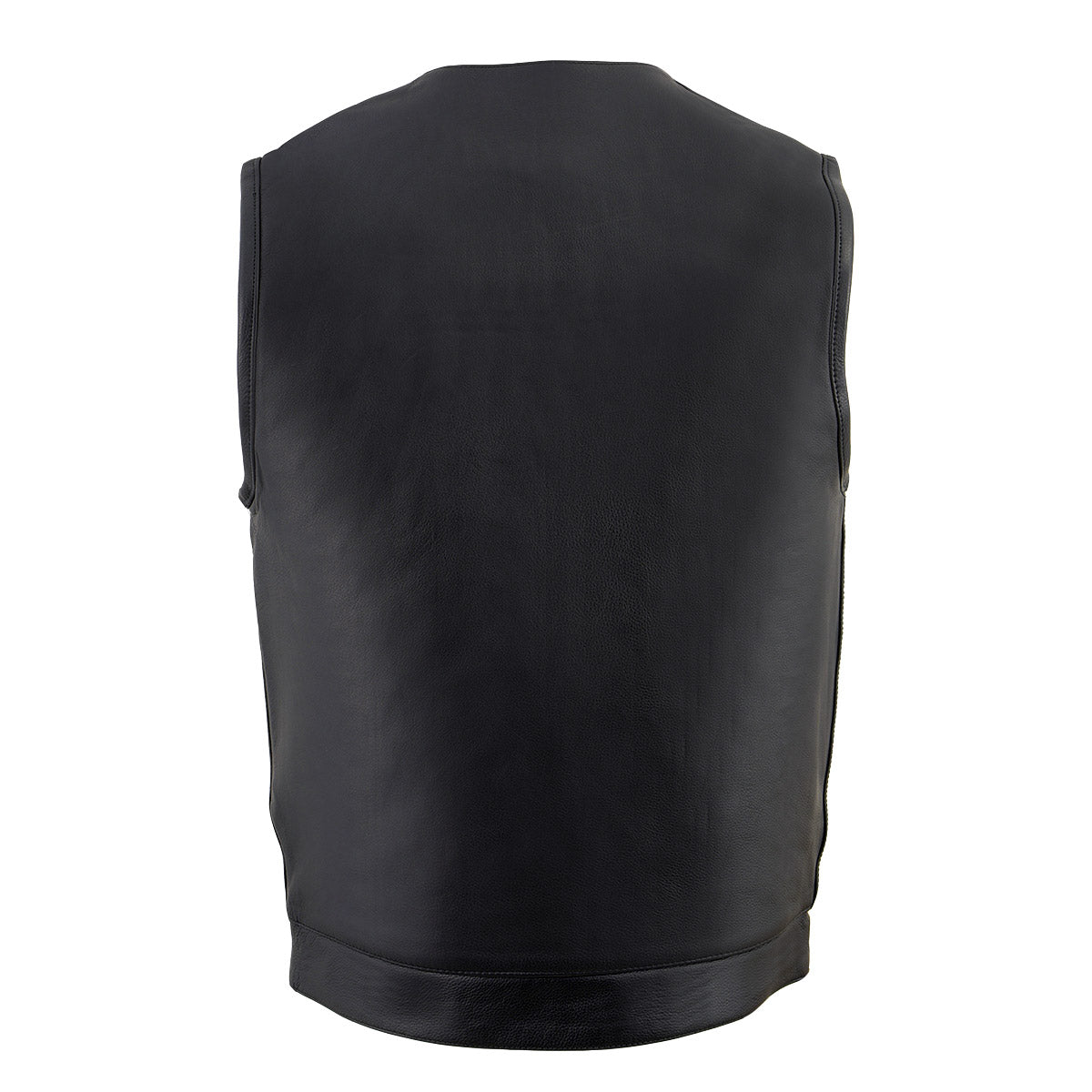 Collarless Snap/Zipper Club Style Motorcycle Leather Vest - Men's Real Leather Vest - Stylish Casual Outfit