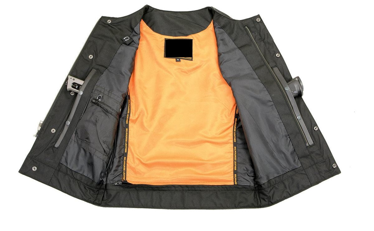 Collarless Snap/Zipper Club Style Motorcycle Leather Vest - Men's Real Leather Vest - Stylish Casual Outfit