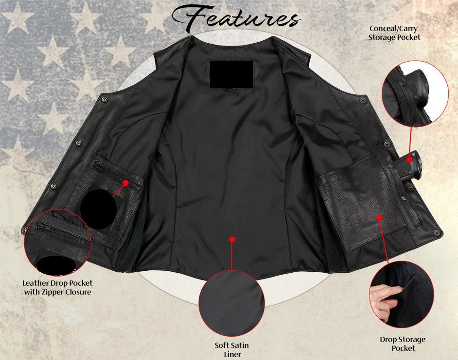 Women's Classic Motorcycle Leather Vest - Real Lambskin Leather Vest for Females, Ladies Biker Vest