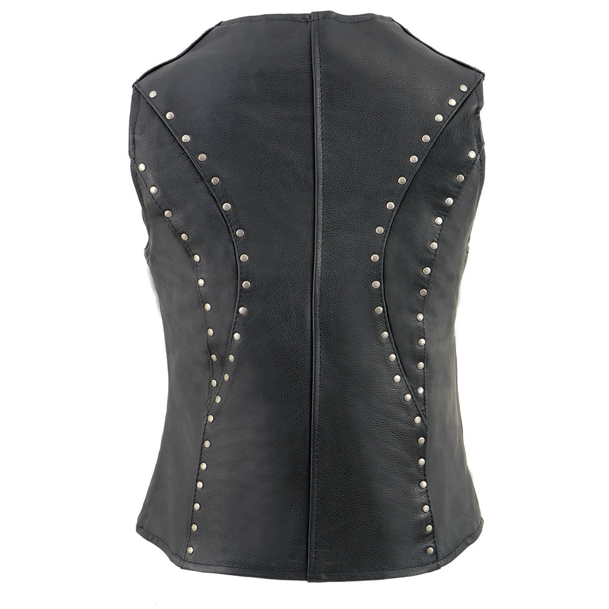 Women's Classic Motorcycle Leather Vest with Studding Details - Real Lambskin Leather Vest for Females, Ladies Biker Vest