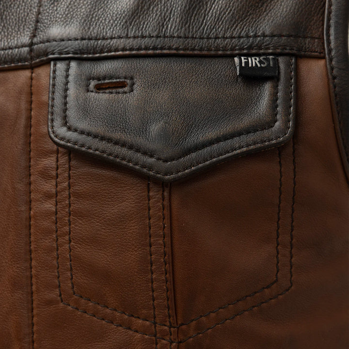 Men's Motorcycle Leather Vest - Western Style Biker Vest - Classic banded collar Real Leather Waistcoat