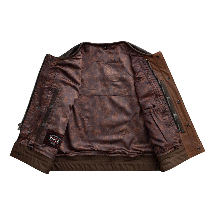 Men's Motorcycle Leather Vest - Western Style Biker Vest - Classic banded collar Real Leather Waistcoat