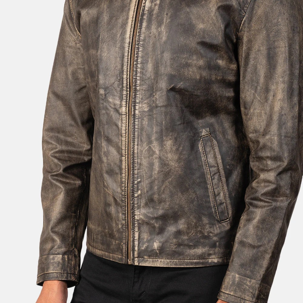 Men's Motorcycle Distressed Brown Leather Jacket - Genuine Lambskin Leather Cafe Racer Jacket - Casual Biker Jacket