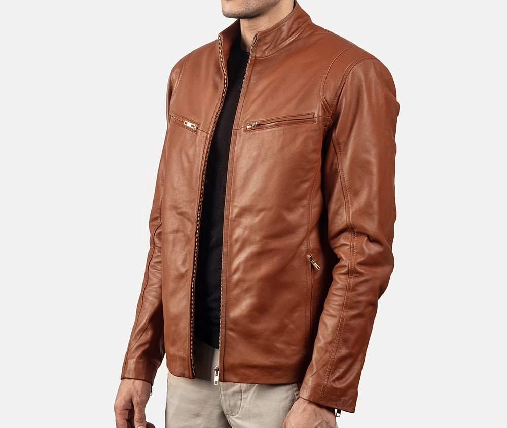 Men's Real Leather Jacket - Classic Biker Style Classic Simple Jacket - Casual Outerwear for All Seasons and Occasions