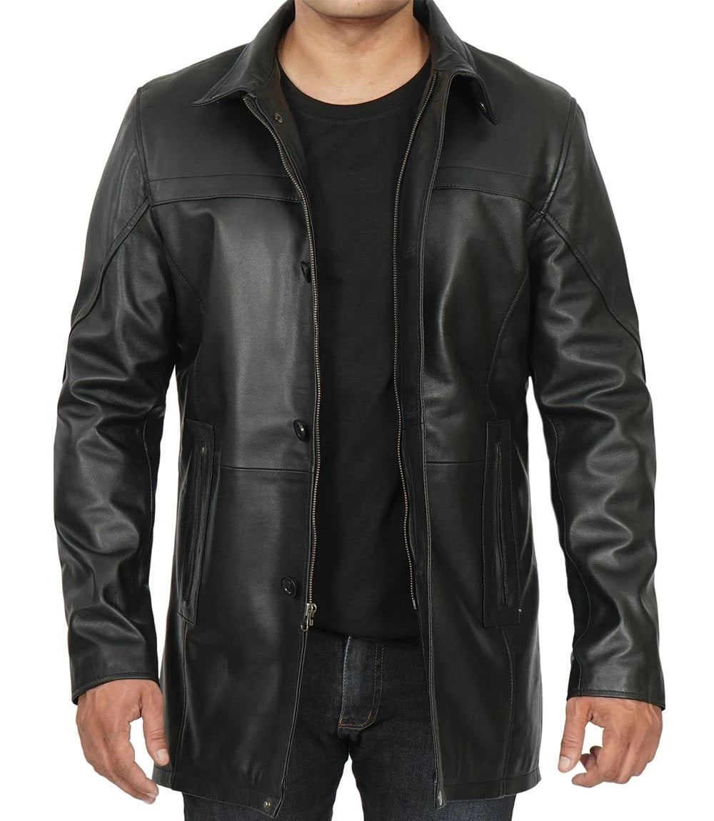 Men's Real Leather Blazer Jacket - Motorcycle Biker Genuine Leather Winter Coat - Leather Car Coat