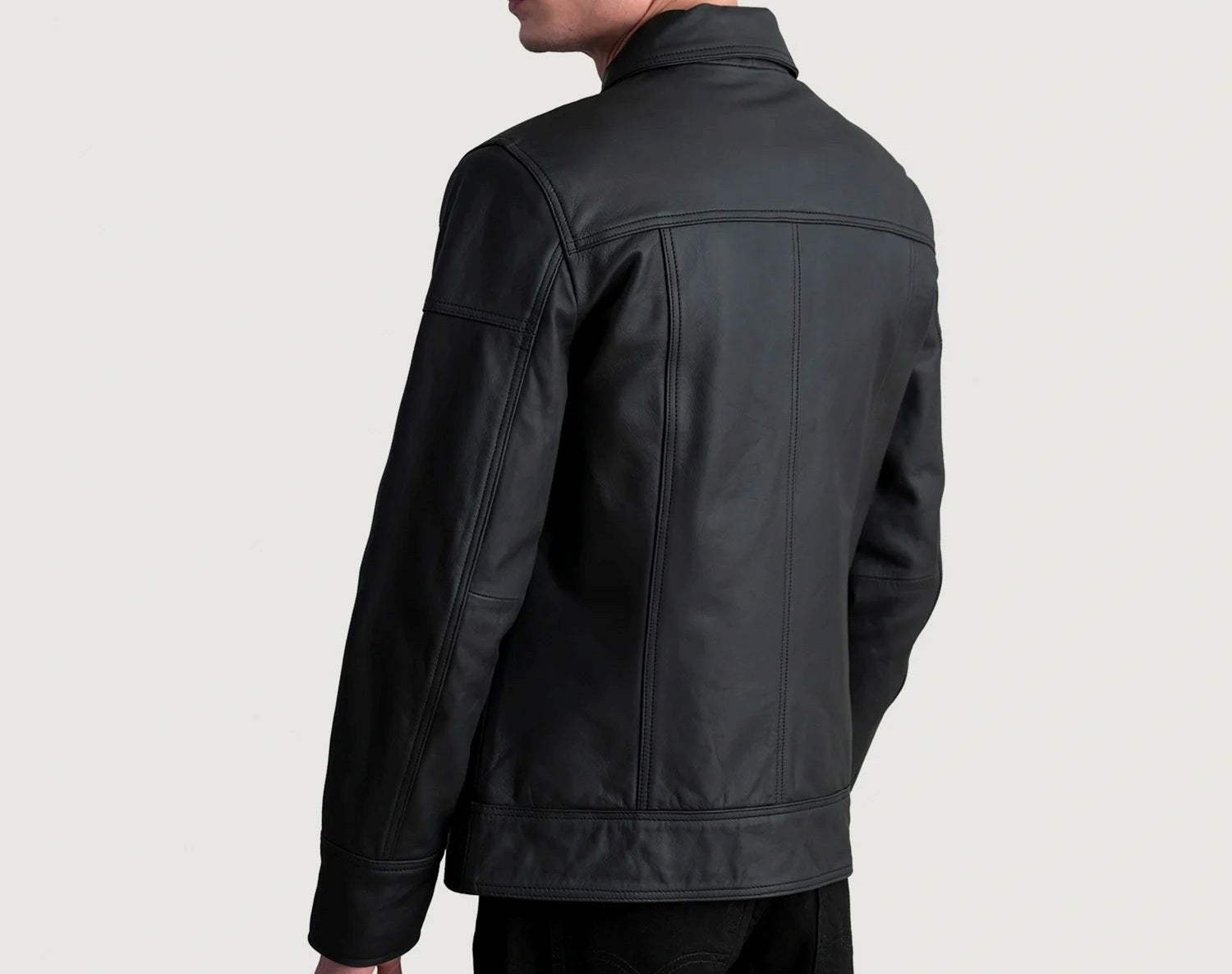 Men's Motorcycle Shirt Style Black Leather Jacket - Real Lambskin Leather Cafe Racer Jacket - Casual Biker Jacket