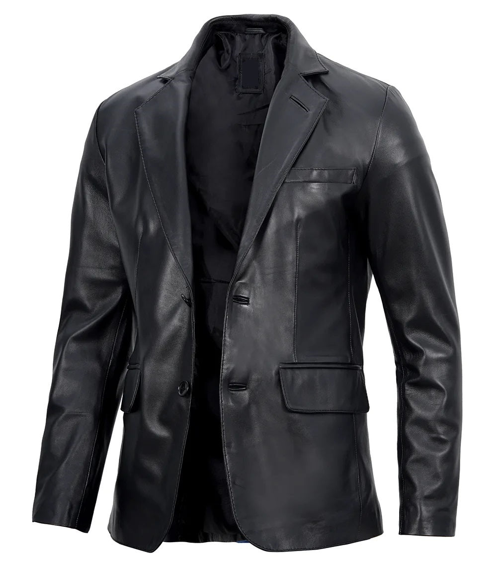 Men's Real Leather Blazer Jacket - Motorcycle Biker Genuine Leather Blazer Jacket