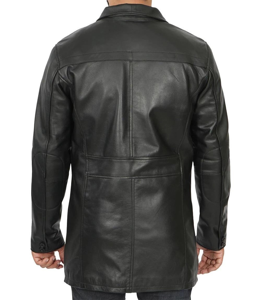 Men's Real Leather Blazer Jacket - Motorcycle Biker Genuine Leather Winter Coat - Leather Car Coat