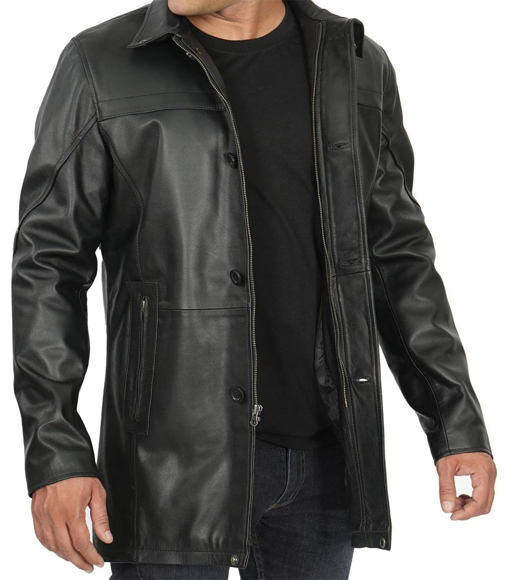 Men's Real Leather Blazer Jacket - Motorcycle Biker Genuine Leather Winter Coat - Leather Car Coat