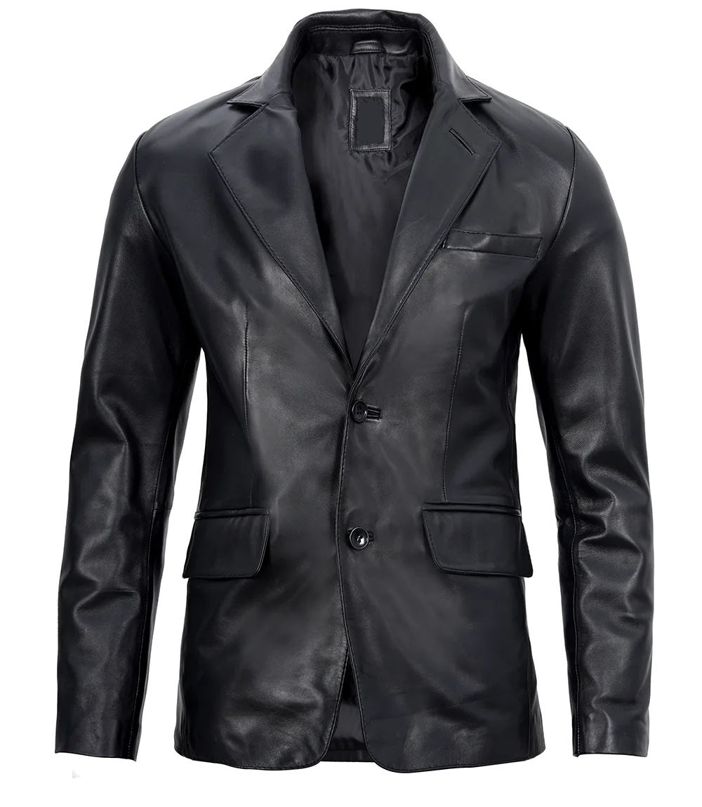 Men's Real Leather Blazer Jacket - Motorcycle Biker Genuine Leather Blazer Jacket