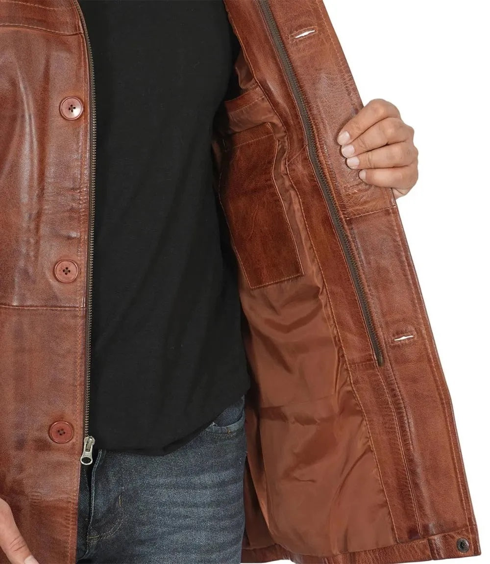 Men's Real Leather Blazer Jacket - Motorcycle Biker Genuine Leather Winter Coat - Leather Car Coat