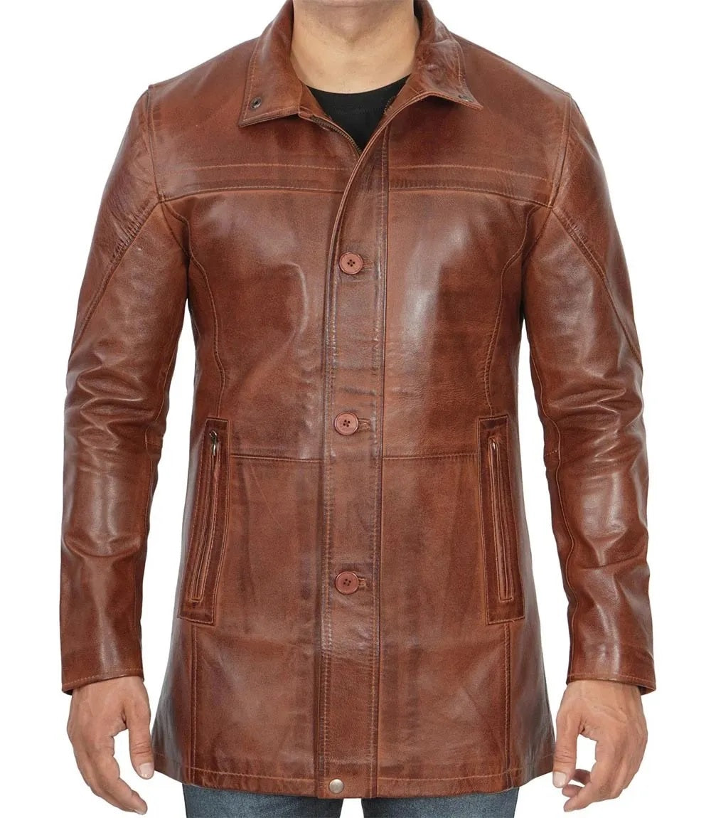 Men's Real Leather Blazer Jacket - Motorcycle Biker Genuine Leather Winter Coat - Leather Car Coat
